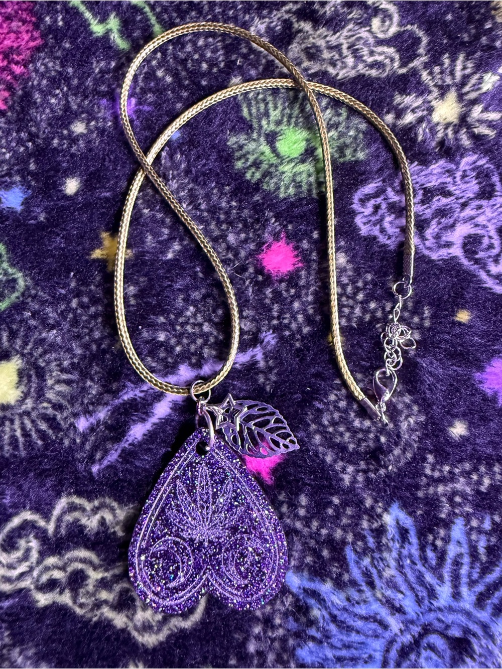 Handmade moon glittery planchette necklace